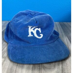Vintage KC Kansas City Hat Designer Pro Blue Corduroy Strapback USA Made RARE